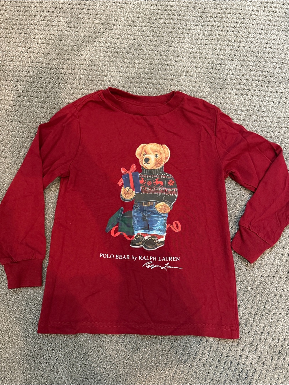 Ralph Lauren Christmas Red Polo Bear Long Sleeve Tee